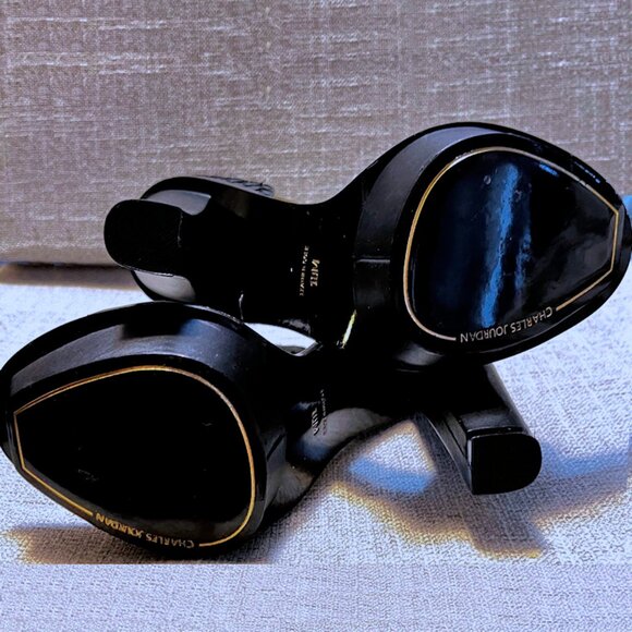 Vintage CHARLES JOURDAN PARIS Open Toe Leather T-Strap Platform High Heels Black - Picture 12 of 15